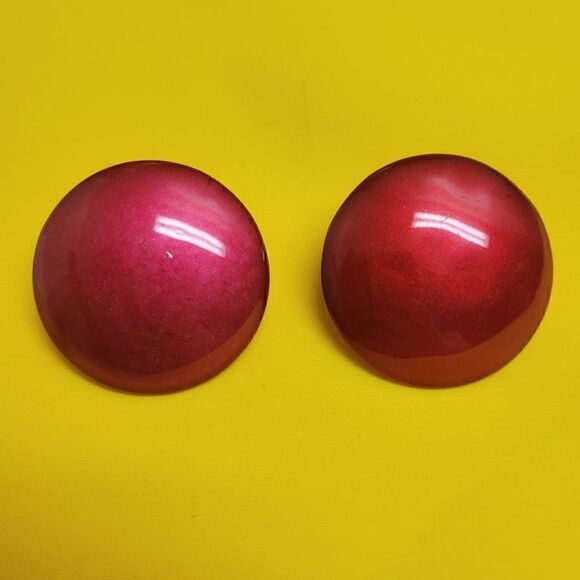 Vintage Oversized Red Pearlescent Earrings - Picture 2 of 5
